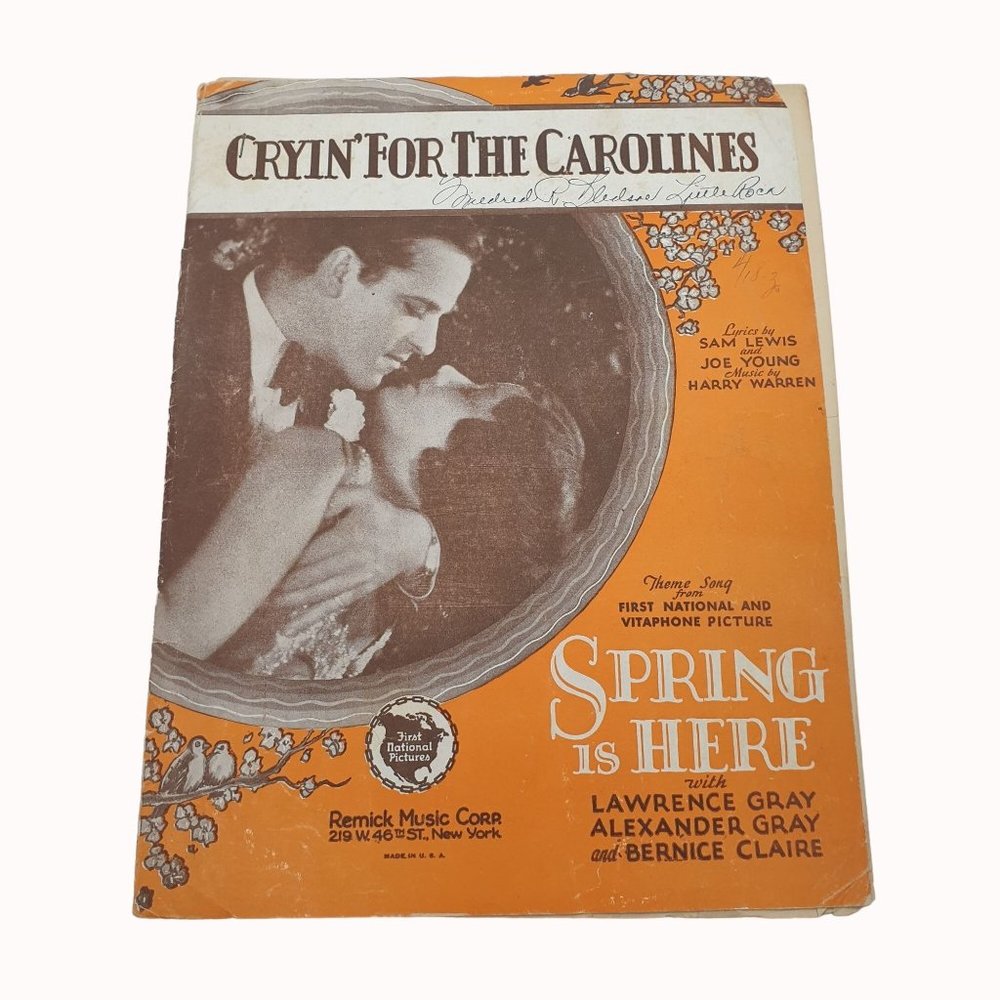 Vintage Sheet Music 1930 Cryin For The Carolines Piano Voice Spring Is Here